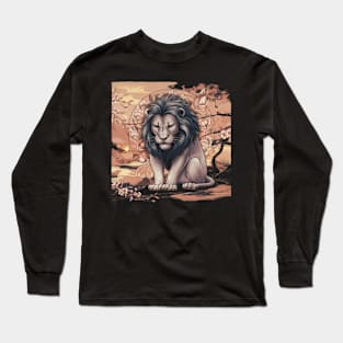 Downcast Lion Japanese Art Print Long Sleeve T-Shirt